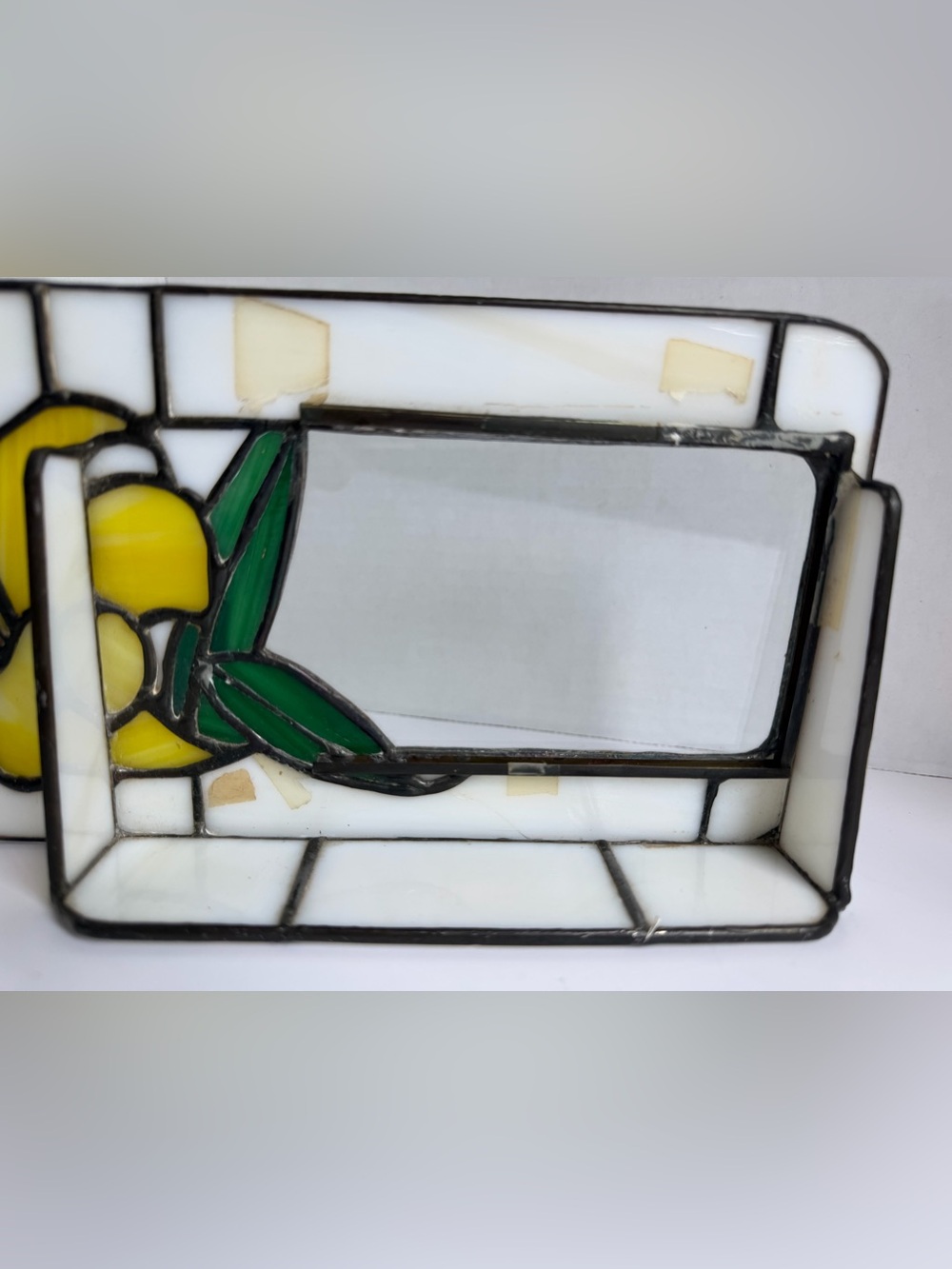 Stained Glass Tiffany Style Photo Frame 3x5 Lily Flower Floral White Yellow Vtg - Picture 5 of 13
